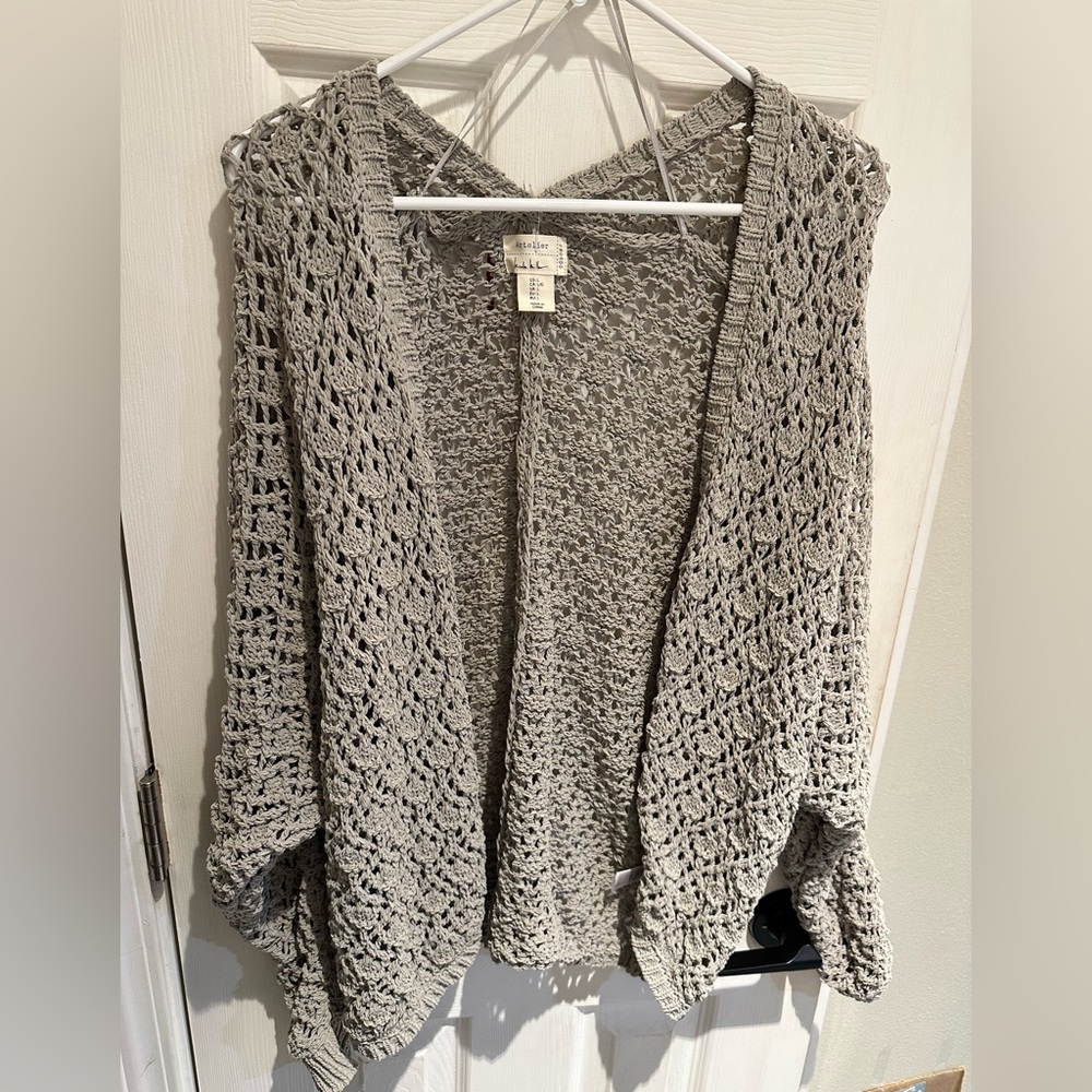 Women's Gray Open-Knit Sweater